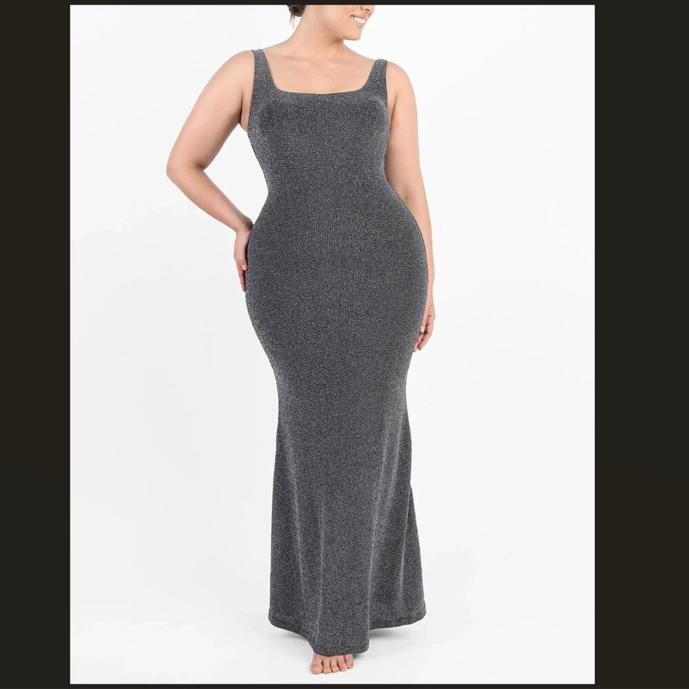 Shapellx Gleaming Black Sleeveless Mermaid Shaping Dress